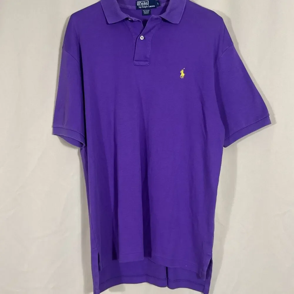 Polo Ralph Lauren Mens L Purple Polo Shirt Yellow Pony Cotton Preppy Heritage